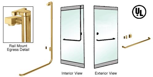 CRL Satin Brass Right Hand Reverse Swing Rail Mount Keyed Access "A" Exterior Top Securing Electronic Egress Control Handle