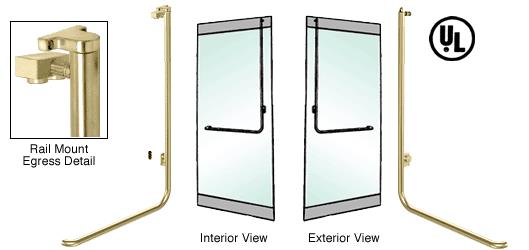 CRL Satin Brass Right Hand Reverse Swing Rail Mount Keyed Access Exterior Top Securing Electronic Egress Control Handle