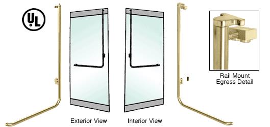 CRL Satin Brass Left Hand Reverse Swing Rail Mount Keyed Access Exterior Top Securing Electronic Egress Control Handle