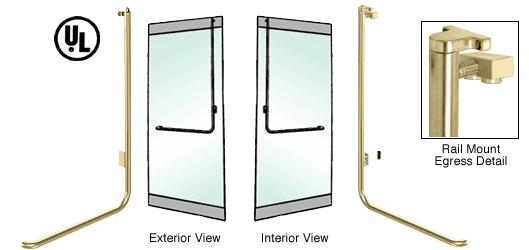 CRL Satin Brass Left Hand Reverse Swing Rail Mount Retainer Plate Exterior Top Securing Electronic Egress Control Handle