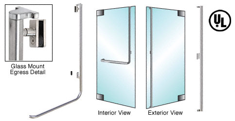 CRL Brushed Stainless Right Hand Reverse Swing Glass Mount No Cylinder "F" Exterior Top Securing Electronic Egress Control Handle
