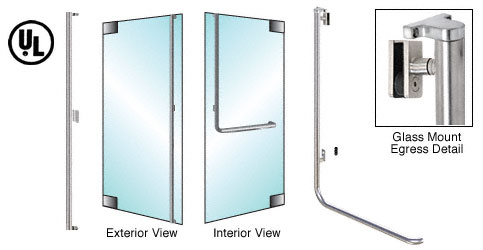 CRL Brushed Stainless Left Hand Reverse Swing Glass Mount No Cylinder "F" Exterior Top Securing Electronic Egress Control Handle