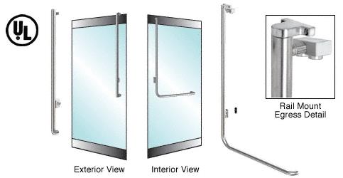 CRL Brushed Stainless Left Hand Reverse Swing Rail Mount Keyed Access "J" Exterior Top Securing Electronic Egress Control Handle