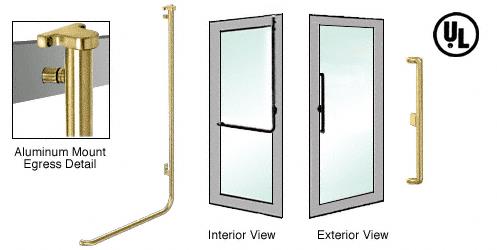 CRL Polished Brass Right Hand Reverse Swing Aluminum Door Mount No Cylinder "X" Exterior Top Securing Electronic Egress Control Handle