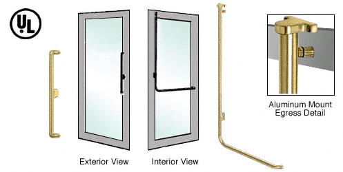 CRL Polished Brass Left Hand Reverse Swing Aluminum Door Mount No Cylinder "X" Exterior Top Securing Electronic Egress Control Handle