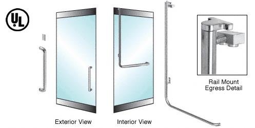 CRL Brushed Stainless Left Hand Double Swing Rail Mount No Cylinder "Y" Exterior Top Securing Electronic Egress Control Handle