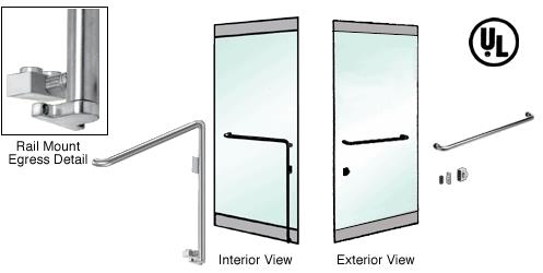 CRL Brushed Stainless Right Hand Double Swing Rail Mount Keyed Access "A" Exterior Bottom Securing Electronic Egress Control Handle