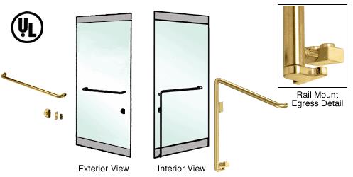 CRL Polished Brass Left Hand Double Swing Rail Mount Keyed Access "A" Exterior Bottom Securing Electronic Egress Control Handle