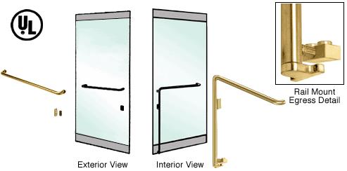 CRL Polished Brass Left Hand Double Swing Rail Mount Retainer Plate "A" Exterior Bottom Securing Electronic Egress Control Handle