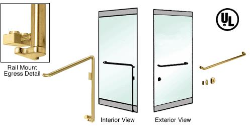 CRL Polished Brass Right Hand Reverse Swing Rail Mount Keyed Access "A" Exterior Bottom Securing Electronic Egress Control Handle