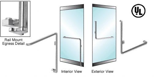 CRL Polished Stainless Right Hand Reverse Swing Rail Mount Keyed Access "B" Exterior Bottom Securing Electronic Egress Control Handle