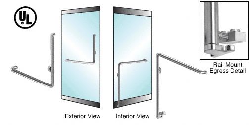 CRL Polished Stainless Left Hand Reverse Swing Rail Mount Keyed Access "B" Exterior Bottom Securing Electronic Egress Control Handle