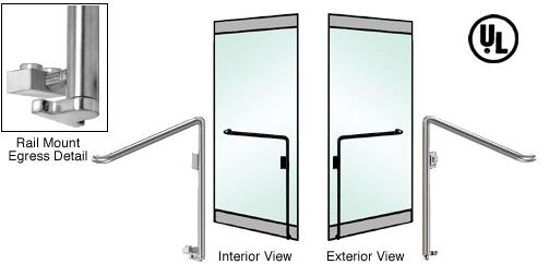 CRL Brushed Stainless Right Hand Double Swing Rail Mount Keyed Access "C" Exterior Bottom Securing Electronic Egress Control Handle