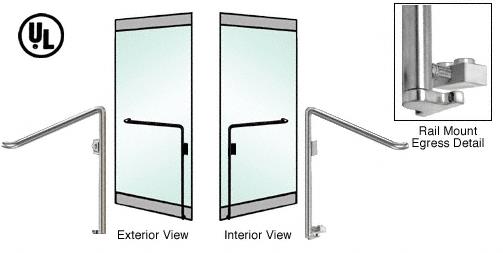 CRL Brushed Stainless Right Hand Double Swing Rail Mount Keyed Access "C" Exterior Bottom Securing Electronic Egress Control Handle