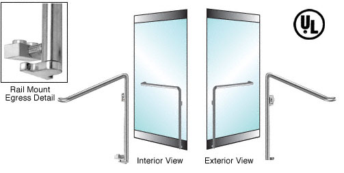 CRL Brushed Stainless Right Hand Reverse Swing Rail Mount Keyed Access "C" Exterior Bottom Securing Electronic Egress Control Handle
