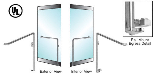 CRL Brushed Stainless Left Hand Reverse Swing Rail Mount Keyed Access "C" Exterior Bottom Securing Electronic Egress Control Handle