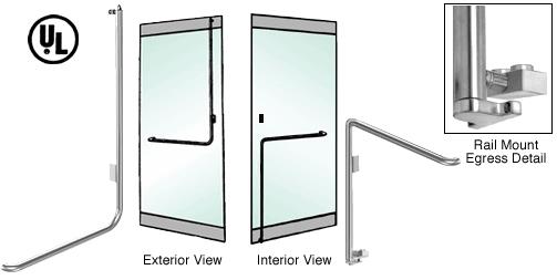 CRL Brushed Stainless Left Hand Double Swing Rail Mount Retainer Plate Exterior Bottom Securing Electronic Egress Control Handle