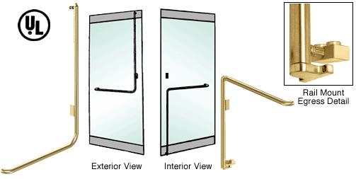 CRL Polished Brass Left Hand Double Swing Rail Mount Retainer Plate Exterior Bottom Securing Electronic Egress Control Handle