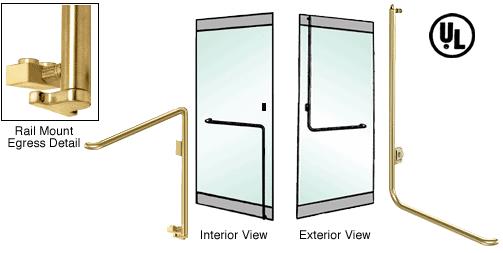 CRL Polished Brass Right Hand Reverse Swing Rail Mount Keyed Access Exterior Bottom Securing Electronic Egress Control Handle