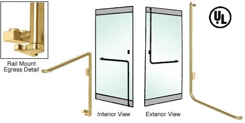 CRL Polished Brass Right Hand Reverse Swing Rail Mount Retainer Plate Exterior Bottom Securing Electronic Egress Control Handle