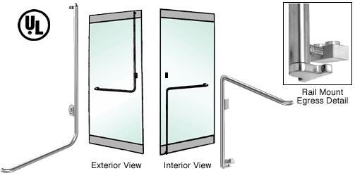 CRL Brushed Stainless Left Hand Reverse Swing Rail Mount Keyed Access Exterior Bottom Securing Electronic Egress Control Handle