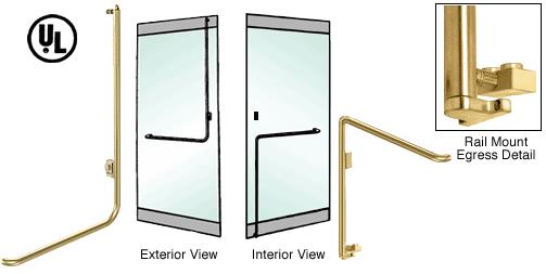 CRL Polished Brass Left Hand Reverse Swing Rail Mount Keyed Access Exterior Bottom Securing Electronic Egress Control Handle