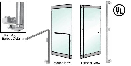 CRL Brushed Stainless Right Hand Double Swing Rail Mount Keyed Access "F" Exterior Bottom Securing Electronic Egress Control Handle