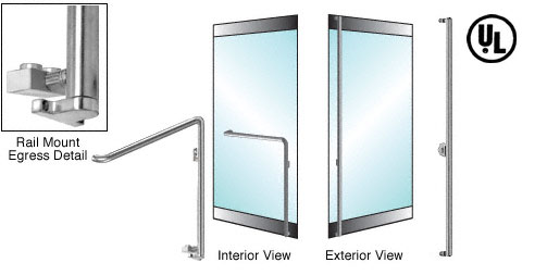 CRL Brushed Stainless Right Hand Reverse Swing Rail Mount Keyed Access "F" Exterior Bottom Securing Electronic Egress Control Handle