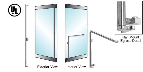 CRL Brushed Stainless Left Hand Reverse 3/4" Swing Rail Mount Keyed Access "F" Exterior Bottom Securing Electronic Egress Control Handle