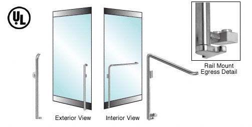 CRL Brushed Stainless Left Hand Reverse Swing Rail Mount Keyed Access "K" Exterior Bottom Securing Electronic Egress Control Handle