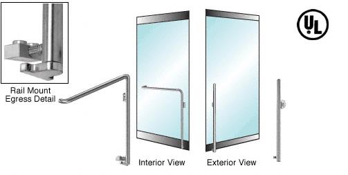CRL Brushed Stainless Right Hand Reverse Swing Rail Mount Keyed Access "KS" Exterior Bottom Securing Electronic Egress Control Handle