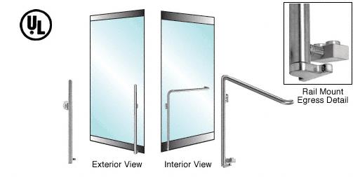 CRL Brushed Stainless Left Hand Reverse Swing Rail Mount Keyed Access "KS" Exterior Bottom Securing Electronic Egress Control Handle