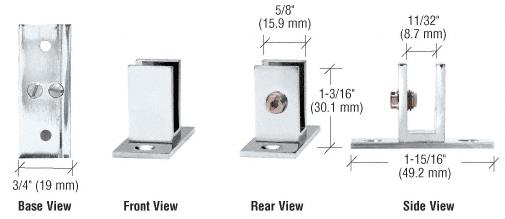 CRL Chrome Short Leg Set Screw Glass Shelf Clamp for 1/4" to 5/16" Glass