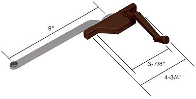 CRL Casement Window Operator, 9" Arm, Face Mount, Right Hand, Bronze