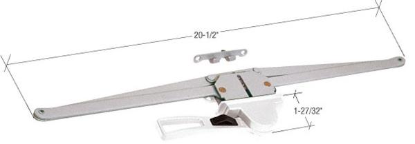Window Operator, Single Pull Lever, White, 20-1/2" Arms, 1-27/32" Escutcheon Projection, LH