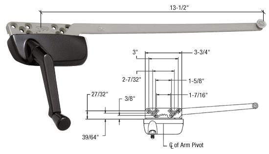 Bronze Left Hand Ellipse Style Casement Operator Surface Mount with 13- 1/2" Single Arm