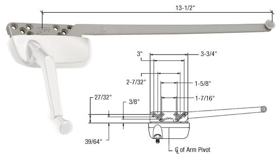 White Left Hand Ellipse Style Casement Operator Surface Mount with 13-1/2" Single Arm