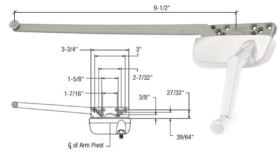 White Right Hand Ellipse Style Casement Operator Surface Mount with 13- 1/2" Single Arm