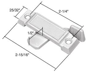 White Sliding Window Lock 2-1/4" Screw Holes 1/2 in Latch Projection