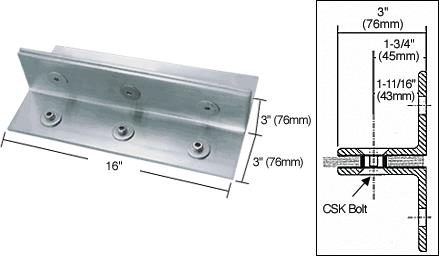 CRL Brushed Stainless 16" Fin Top/Bottom Shoe Fitting for 3/4" Glass