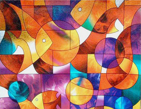 Fish Stained Glass Decorative Window Film 36" Wide x 28" Long