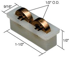 Sliding Window Roller with Dual 1/2" Brass Wheels