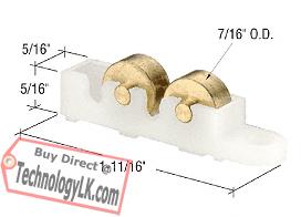 CRL 7/16" Flat Edge Tandem Brass Window Roller Assembly - 1-11/16" Housing - Package