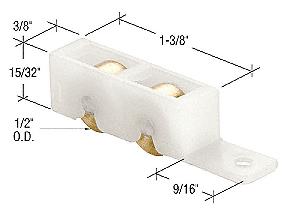 CRL 1/2" Flat Edge Tandem Brass Window Roller Assembly- 3/8" Wide Housing - Package