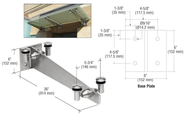 CRL Brushed Stainless 36" Universal Wall Mounted Glass Awning Bracket