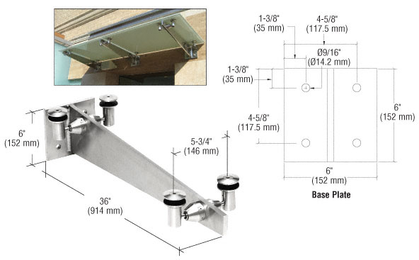 CRL Polished Stainless 36" Universal Wall Mounted Glass Awning Bracket