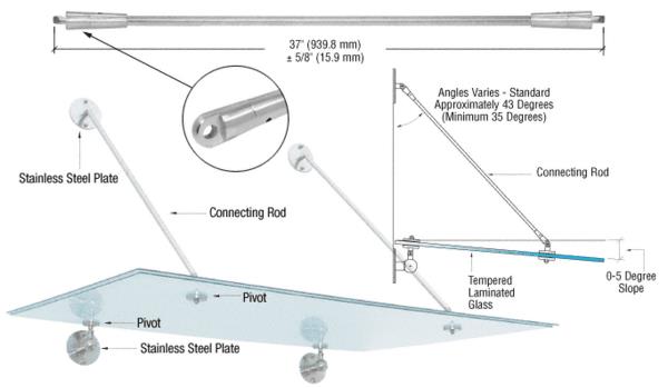 CRL Brushed Stainless 37" Glass Awning System Connecting Rod for 36" Wide Panels