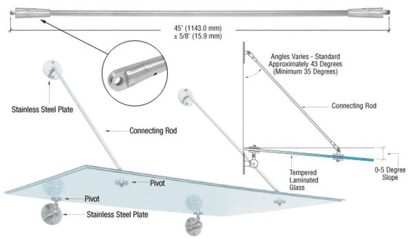 CRL Brushed Stainless 45" Glass Awning System Connecting Rod for 42" Wide Panels