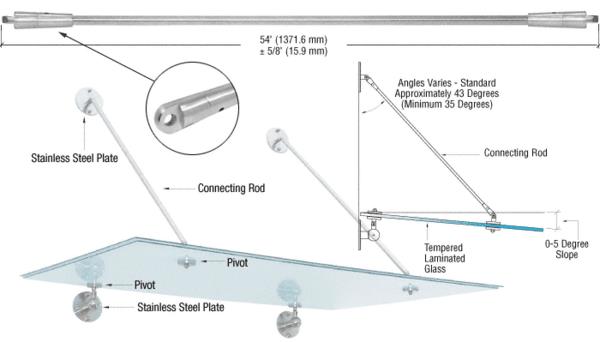 CRL Brushed Stainless 54" Glass Awning System Connecting Rod for 48" Wide Panels