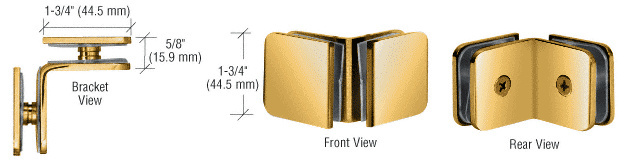 CRL Polished Brass Traditional Style 90 Degree Glass-to-Glass Clamp